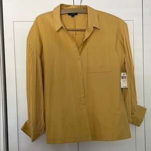 Alfani Mustard Yellow Pleated Sleeve Blouse